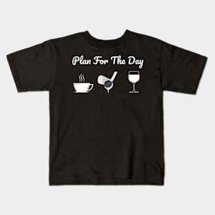 Plan For The Day Drink Coffee Play Golf Drink Wine Kids T-Shirt